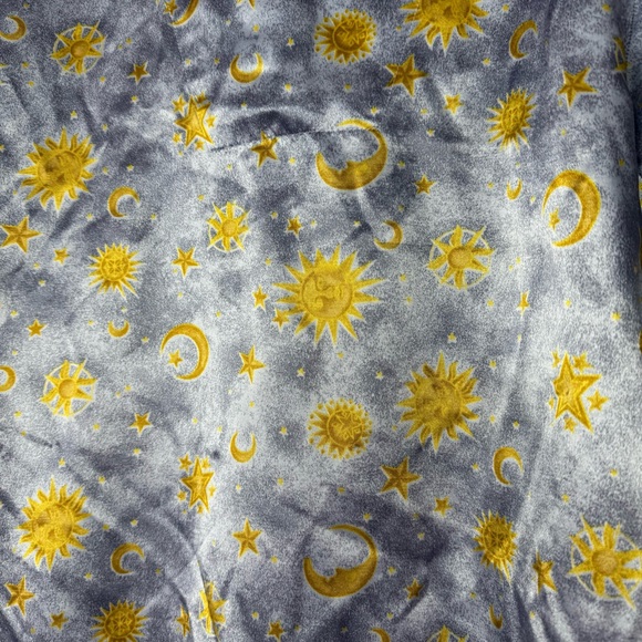 Mantles long sleeve silky satiny button up blue sun stars moon astrology sky π - Picture 6 of 8